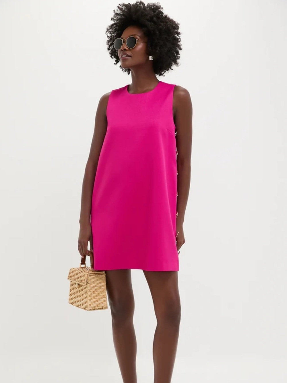 NWT Hyacinch Tuckernuck Pink  Shift Dress Gold Side Buttons Mini Preppy Resort L